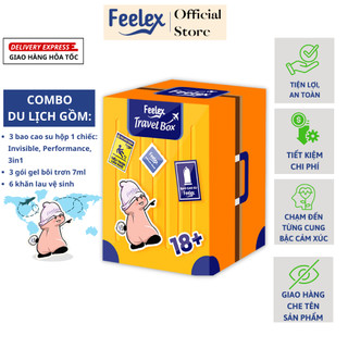 Combo bao cao su, gel bôi trơn Feelex Travel Box,  đầy đủ và tiện dụng