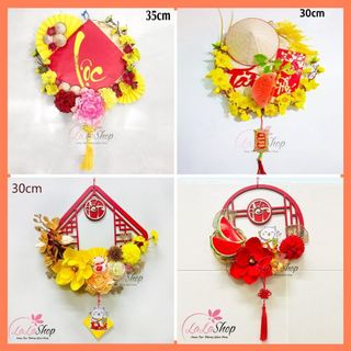 [HỎA TỐC]Mẹt Tre Bánh Chưng Mai Đào Trang Trí Ngày Tết - Mô Hình Mẹt Tre Handmade Trang Trí Tết mang lại may mắn tài lộc