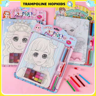 Tranh tô màu trang điểm công chúa kèm son hopkids, tranh trang điểm cho bé gái sáng tạo