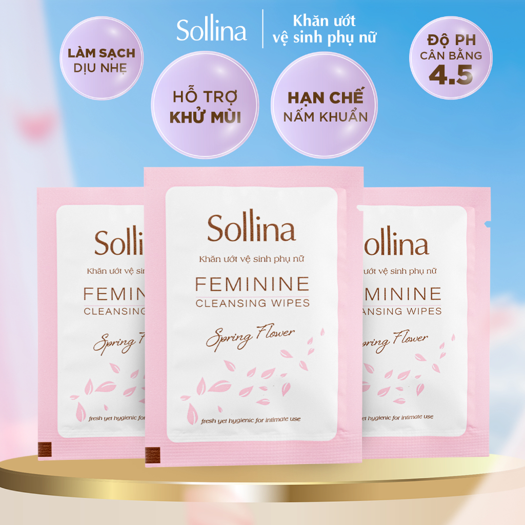 Combo 3 gói khăn giấy ướt vệ sinh phụ nữ Sollina làm sạch khử mùi vùng kín