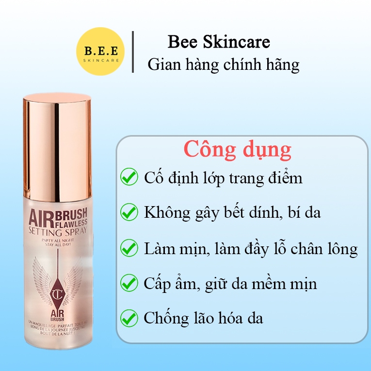 Xịt Khóa Nền CHARLOTTE TILBURY AirBrush Flawless Setting Spray Kiềm Dầu, Chống Lão Hóa, Lâu Trôi Bee Skincare