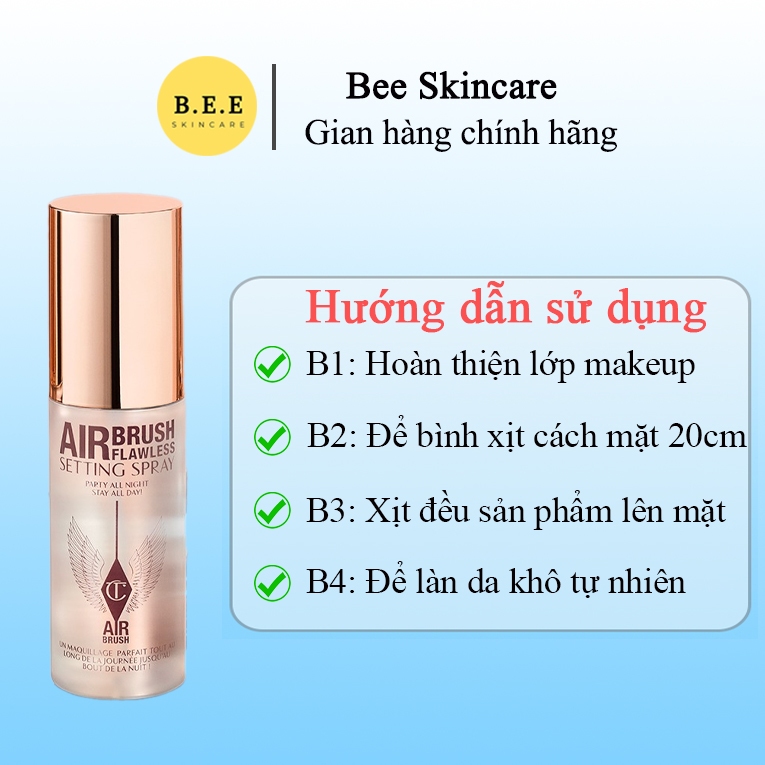 Xịt Khóa Nền CHARLOTTE TILBURY AirBrush Flawless Setting Spray Kiềm Dầu, Chống Lão Hóa, Lâu Trôi Bee Skincare