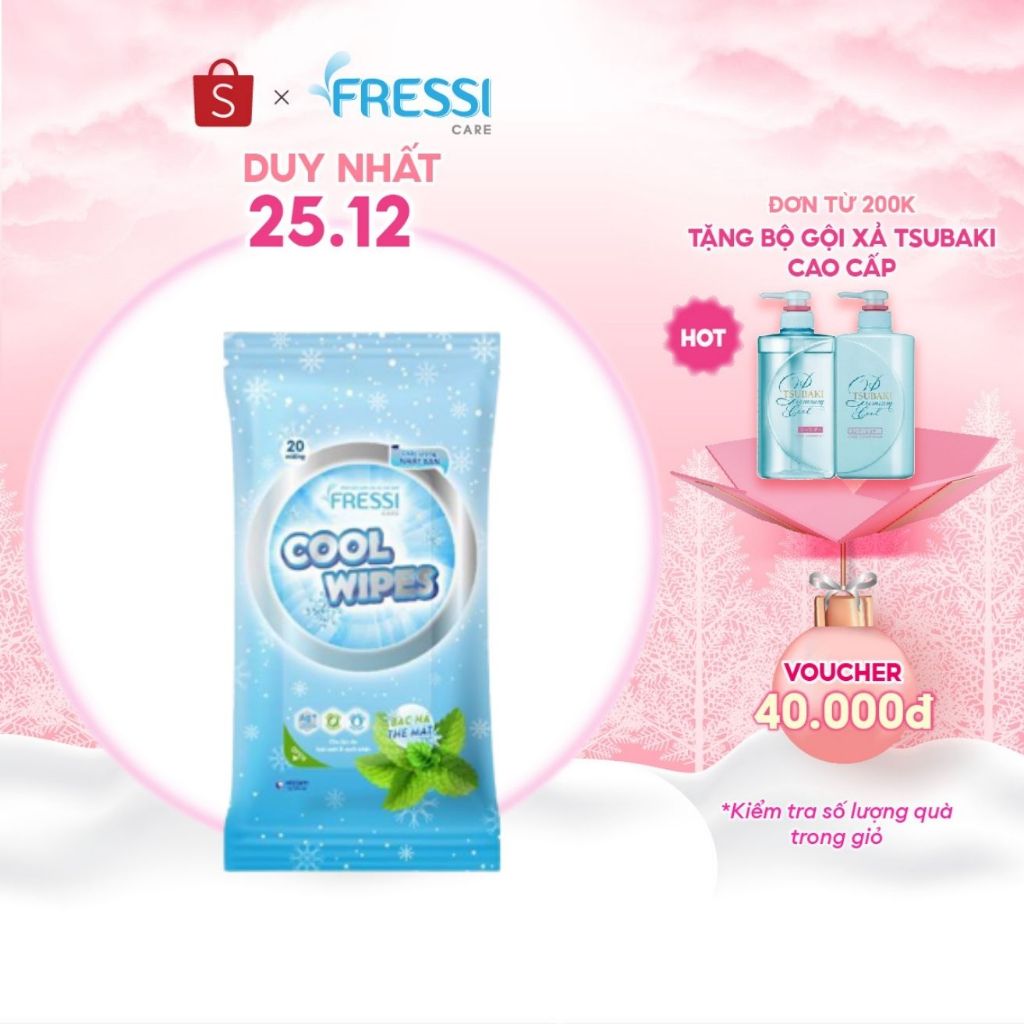 Khăn ướt chăm sóc da Fressi Care Cool Wipes gói 20 miếng/gói