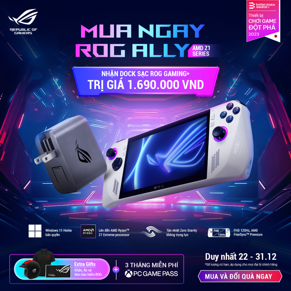 Máy tính mini chơi game ASUS ROG Ally RC71L-NH001W  AMD Ryzen™ Z1 Extreme | 16GB | 512GB | 7' FHD 120Hz