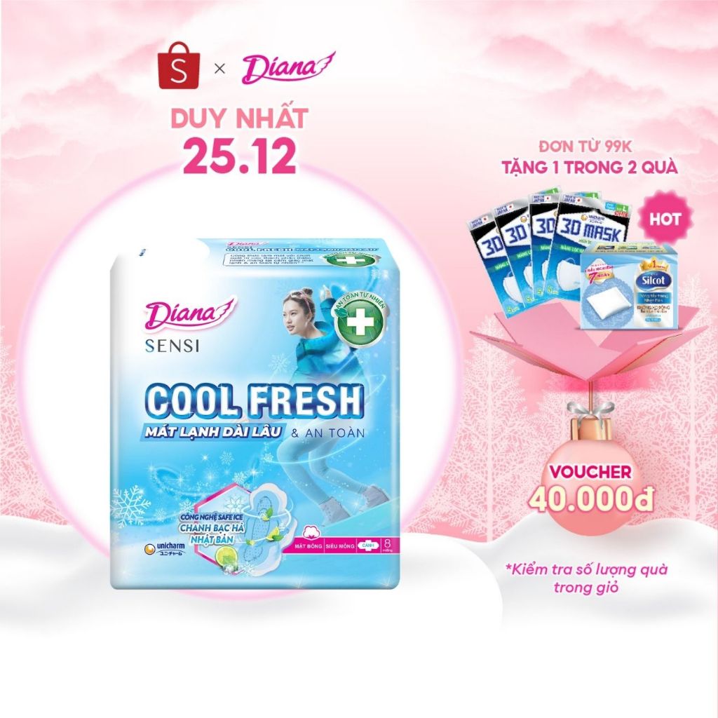 Băng vệ sinh Diana SenSi Cool Fresh siêu mỏng cánh gói 8 miếng