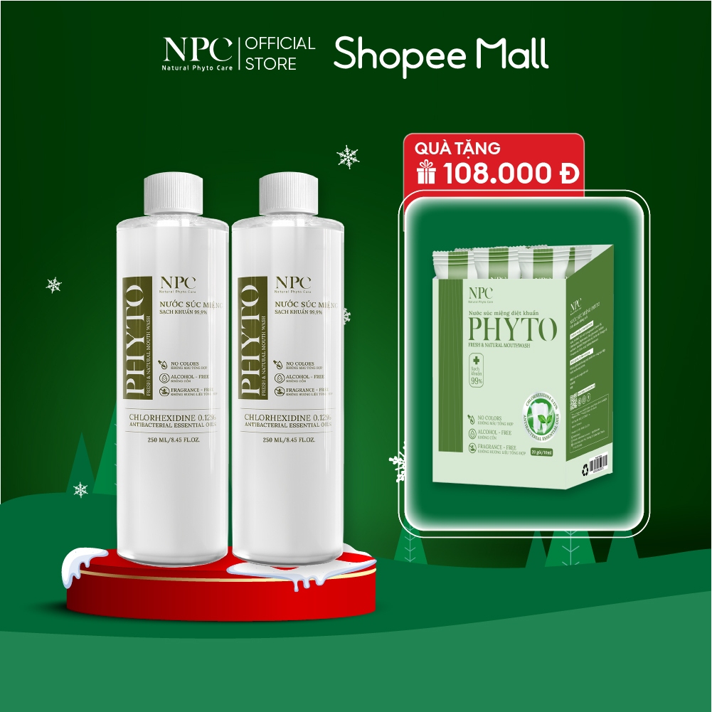 COMBO 2 Chai Nước Súc Miệng Phyto Tinh Dầu Thiên Nhiên Làm Sạch Răng Miệng, Khử Hôi Miệng, Hơi Thở Thơm Mát 250ml