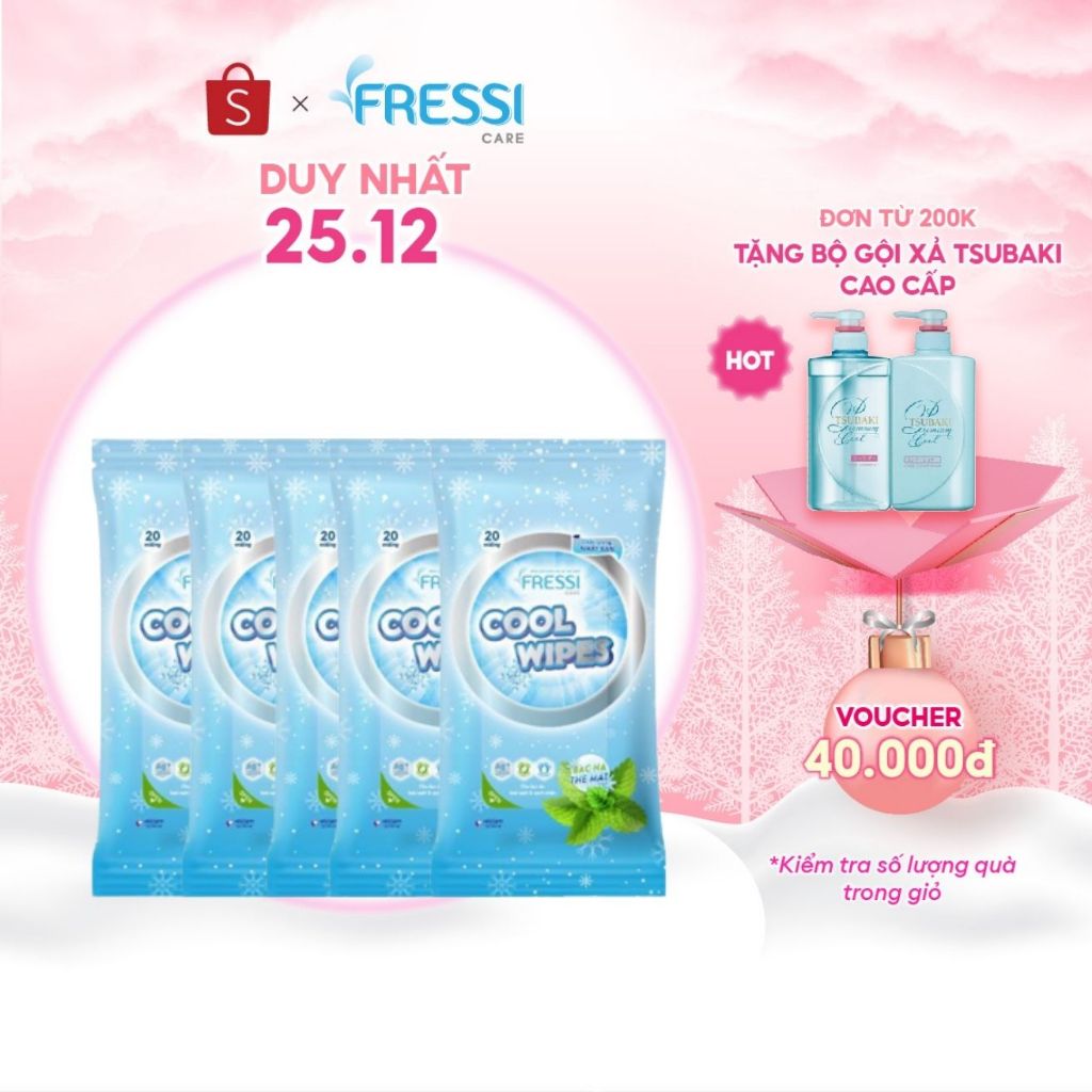 Combo 5 gói khăn ướt chăm sóc da Fressi Care Cool gói 20 miếng/gói - 2112
