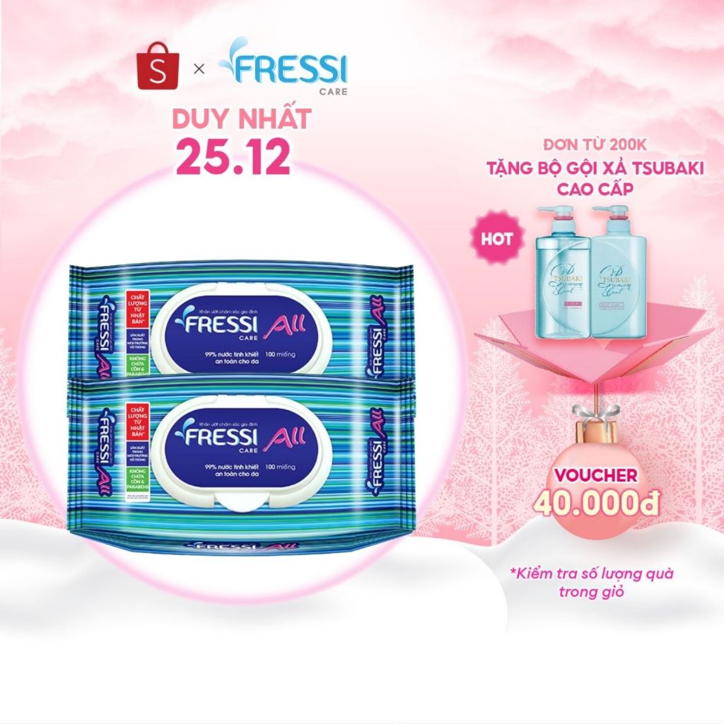 Bộ 2 gói khăn ướt chăm sóc gia đình Fressi Care All 100 miếng/gói