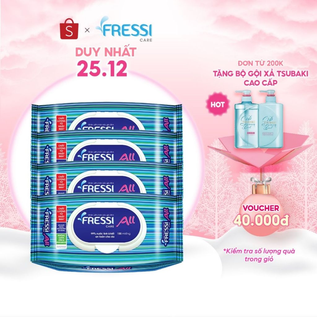 Bộ 4 gói khăn ướt chăm sóc gia đình Fressi Care All 100 miếng/gói