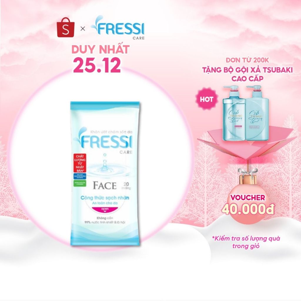 Khăn ướt chăm sóc da Fressi Care Face gói 20 miếng/gói