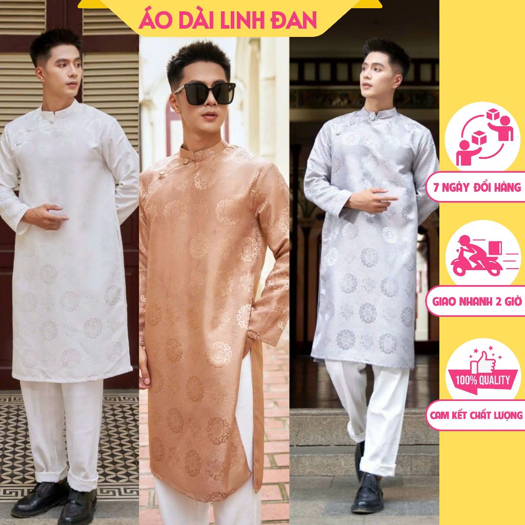 Áo dài cách tân nam hiện đại, đơn giản chất liệu gấm loại 1 cao cấp, giữ form chuẩn - Áo dài Tết Linh Đan