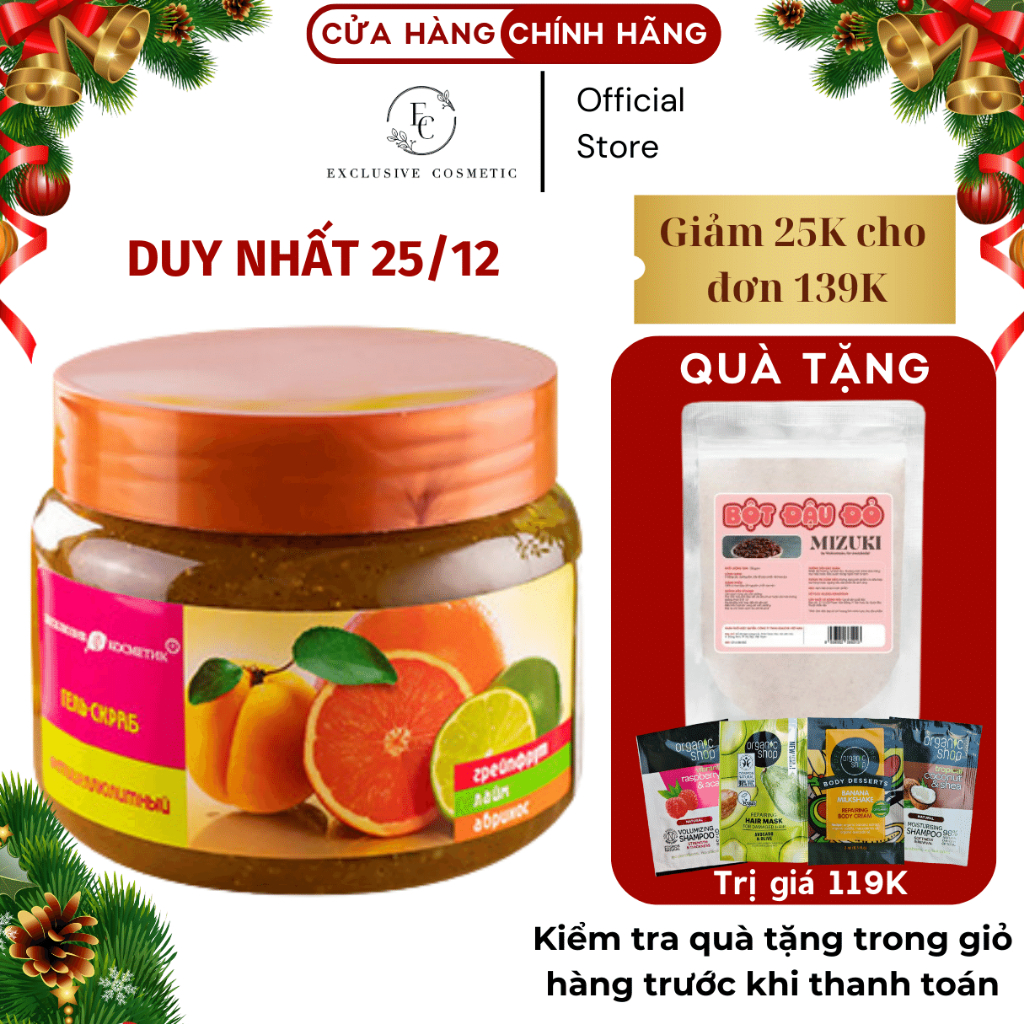 Tẩy tế bào chết Exclusive Cosmetic Tẩy Da Chết Sáng Da Giảm Thâm, Giảm Sần Vỏ Cam Chiết Xuất Mơ Cam Chanh Dung Tích 380G
