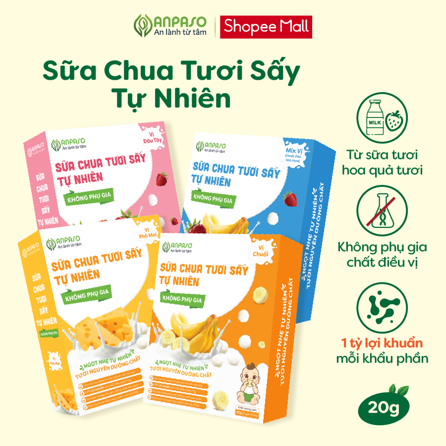 Sữa chua tươi sấy tự nhiên Anpaso chống hóc, bổ sung vitamin cho bé từ 6 tháng tuổi