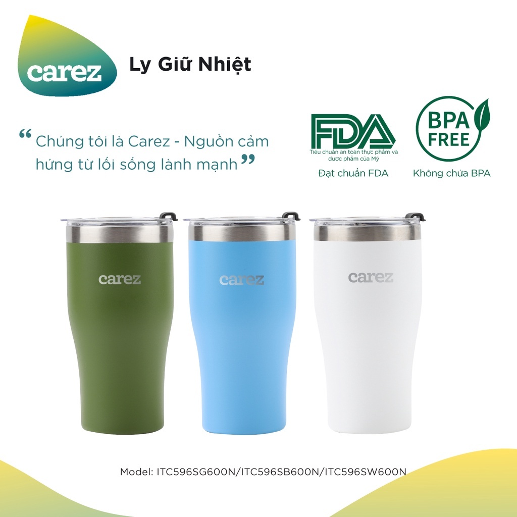 Ly Giữ Nhiệt Carez 600ml ITC596SW600N, Hàng Chính Hãng, Thép Không Gỉ 304, Nắp Dạng Trượt - JoyMall