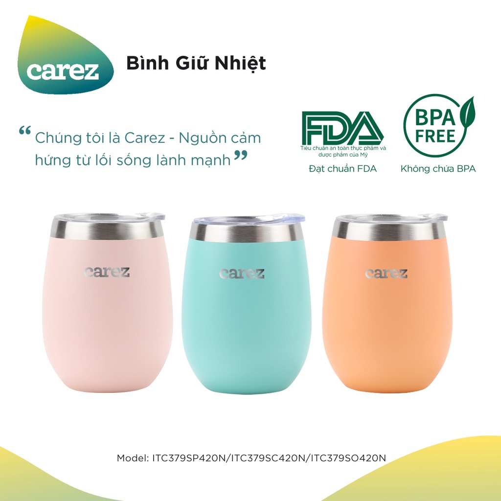 Ly Giữ Nhiệt Carez 420ml ITC379SP420N, Hàng Chính Hãng, Thép Không Gỉ 304, Dạng Nắp Trượt - JoyMall