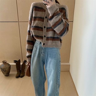 Áo khoác len croptop nữ thời trang, áo len nữ sọc hàn quốc 1039
