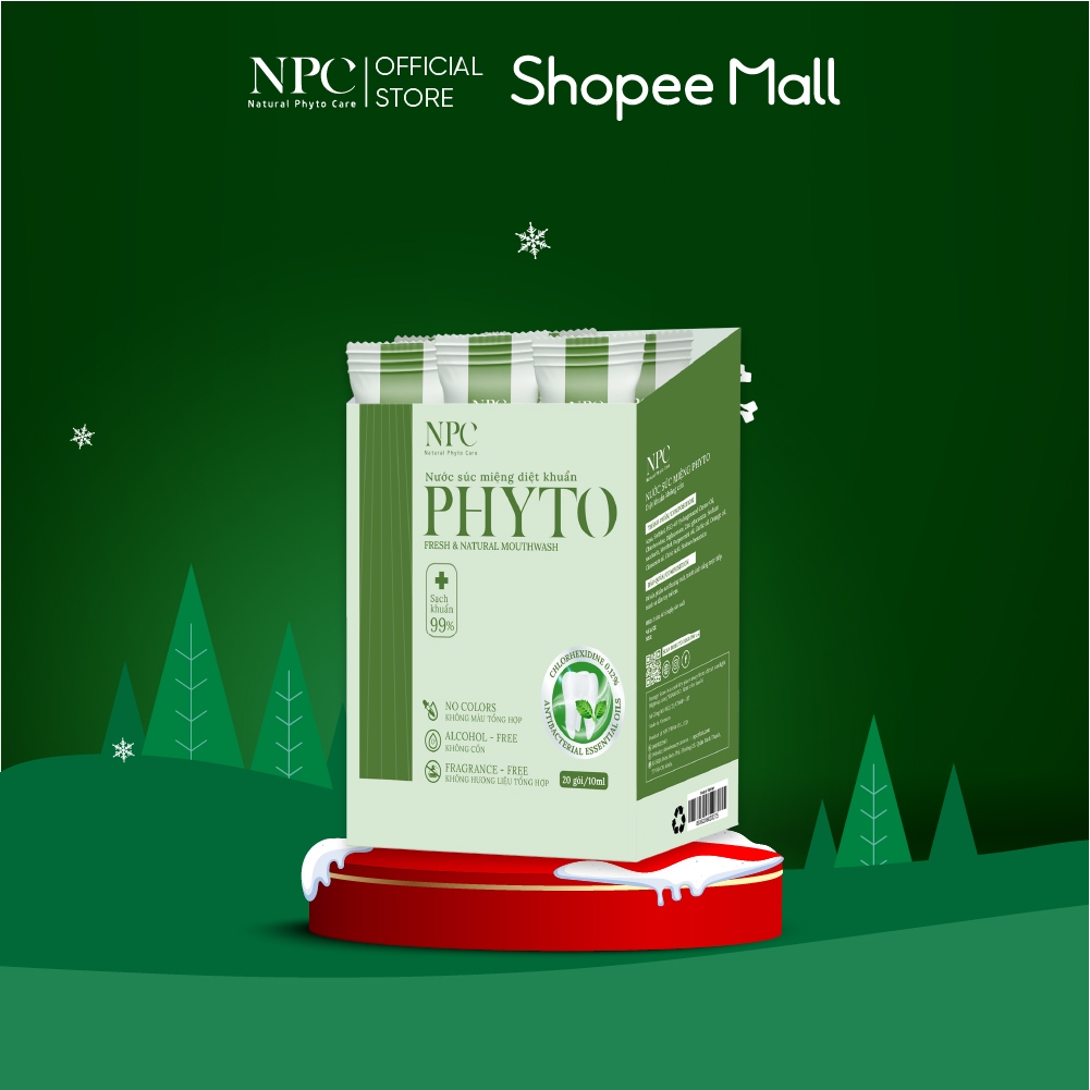Hộp 20 gói nước súc miệng NPC Phyto làm sạch, khử hôi miệng, tinh dầu cam - 10ml/gói - NPC PHAR