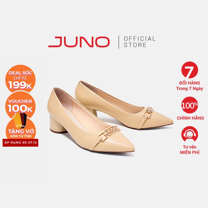 Giày Cao Gót Nữ 5cm Thời Trang JUNO Trang Trí Khoá Logo Juno CG05127