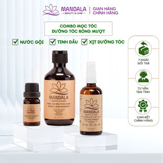 Nước Gội Thảo Dược 300ml, Xịt Dưỡng Tóc 100ml, Tinh Dầu Vỏ Bưởi Mandala 10ml