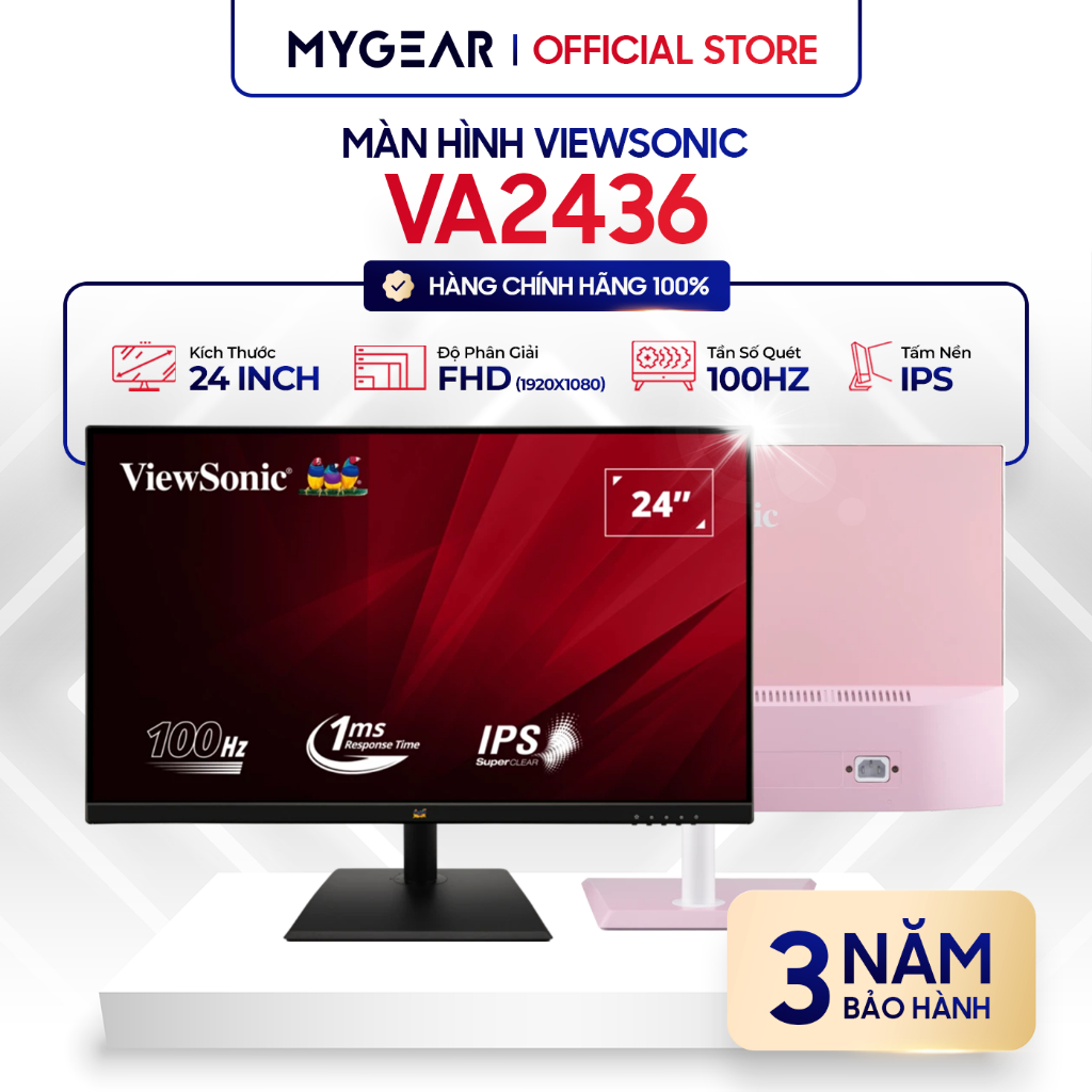 Màn hình ViewSonic VA2436 Đen/Hồng 23.8" FHD IPS 100Hz - Giá rẻ, chính hãng