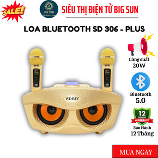 Loa karaoke bluetooth SD 306 Plus, Loa mắt cú, phiên bản cao cấp của SD 306, tặng kèm 2 mic xách tay đi du lịch cực chất
