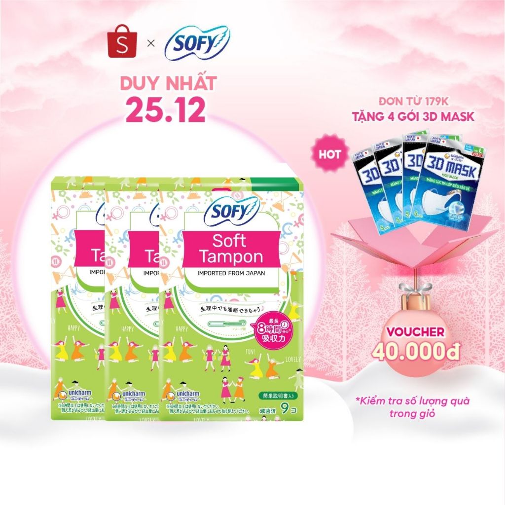 Bộ 3 Băng vệ sinh siêu thấm Sofy Soft Tampon Super gói 9 miếng (Hàng nhập khẩu)