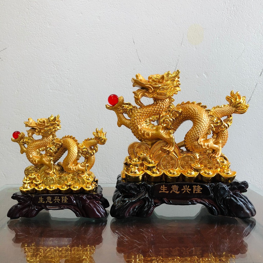 Tượng Rồng Vàng Decor Trang Trí Để Bàn 21x20x9cm Chất Liệu Bột Đá CaCO3 Tượng Rồng Phong Thủy Cao Cấp