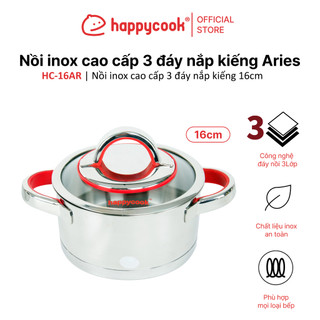 Nồi inox cao cấp 3 đáy nắp kiếng Aries, 16cm, HAPPYCOOK, HC-16AR