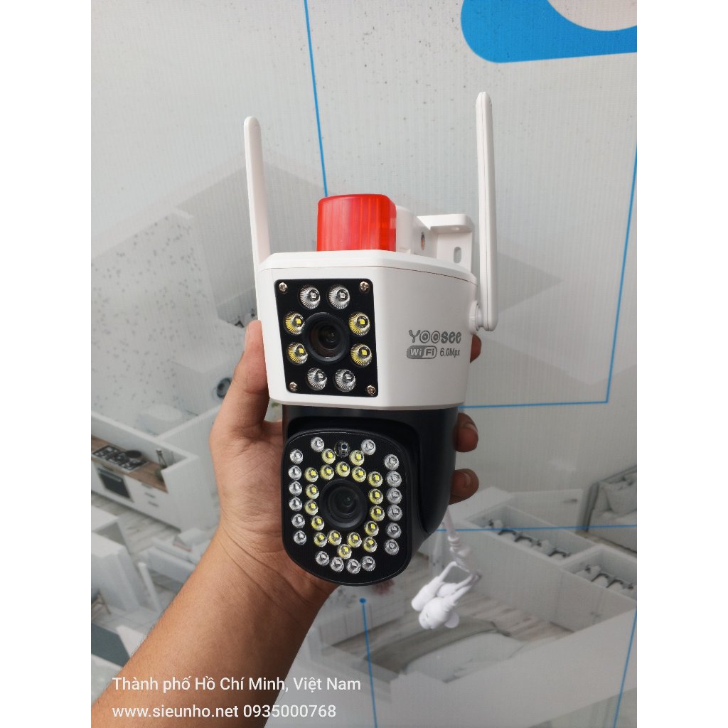 Camera Wifi Yoosee Ngoài trời 2 khung hình Q46A PRO 6MP 4K 2 ống kính 2 khung hình - Đèn báo động đỏ