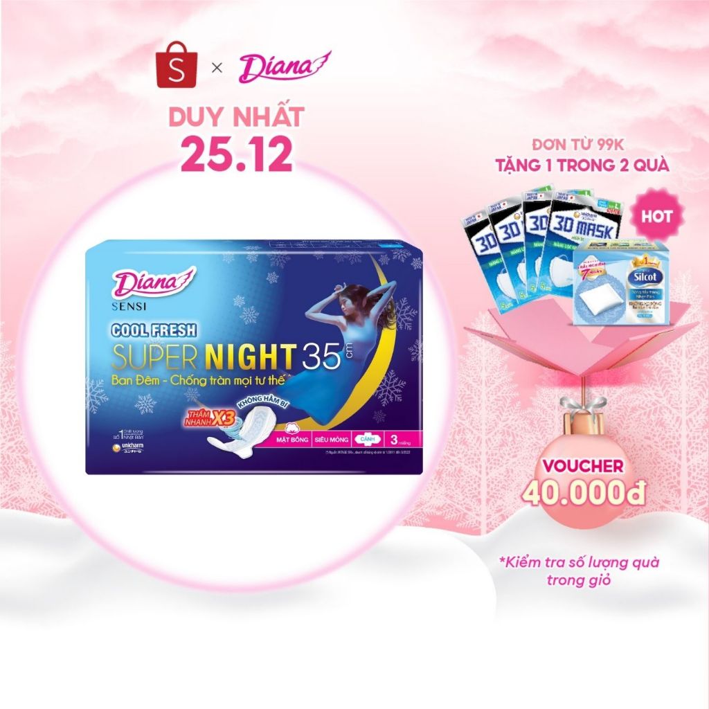 Băng vệ sinh Diana Sensi Cool Fresh Supernight 35cm 3 miếng/gói (New)