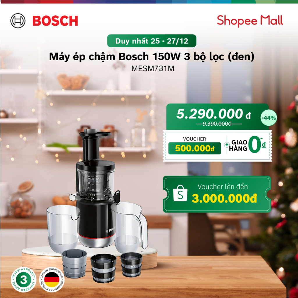 Máy ép chậm Bosch MESM731M 150W 3 bộ lọc (đen) - Hàng chính hãng
