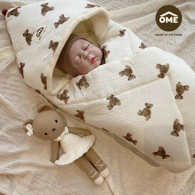 Ủ choàng cho bé/ Ủ choàng MONONA vải xô thêu xuất Hàn đa năng, Chăn ủ dùng cho trẻ sơ sinh - MinJee