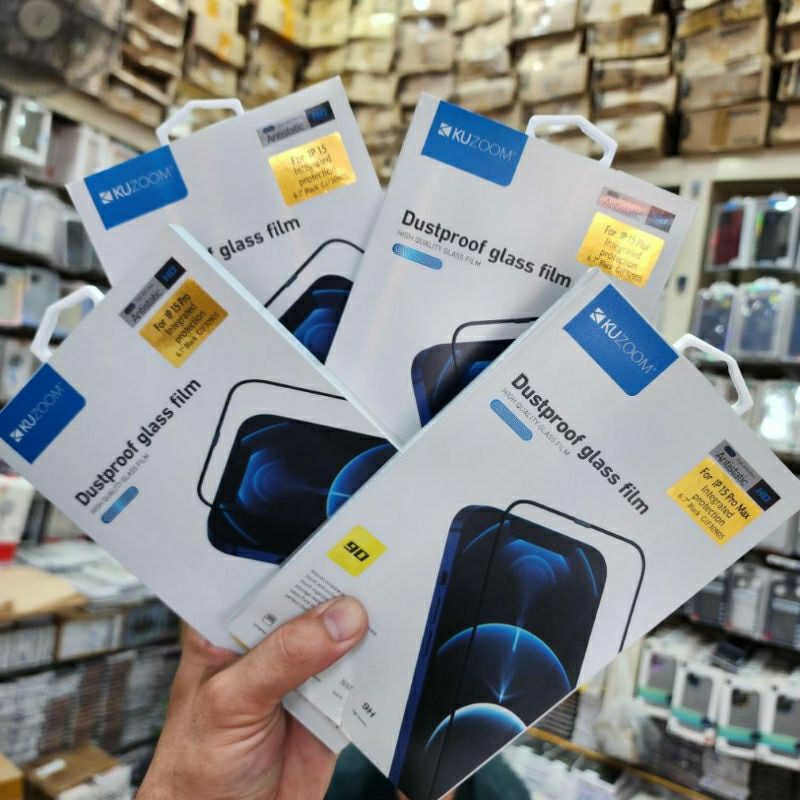 ⚡ Iphone 15 ⚡ Kính cường lực Kuzoom 9D chống bụi màn loa iPhone 14 / 13 / 12 / 11 / X Full màn hình 