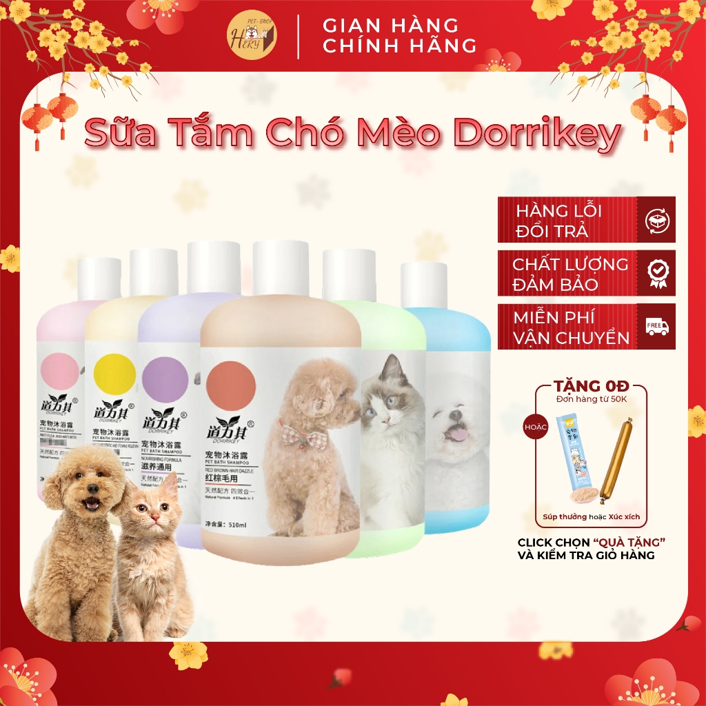 Sữa Tắm Chó Mèo Pet Dorrikey  Ngăn Ngừa Ve Rận Nấm Ngứa, Khử Hôi, Mượt Lông Thú Cưng