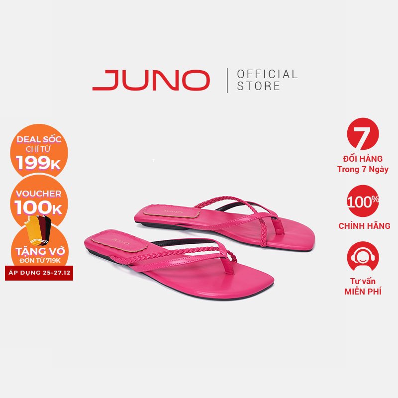Dép Bệt Nữ 1cm Thời Trang JUNO Phối Dây Đan Trang Trí SD01131
