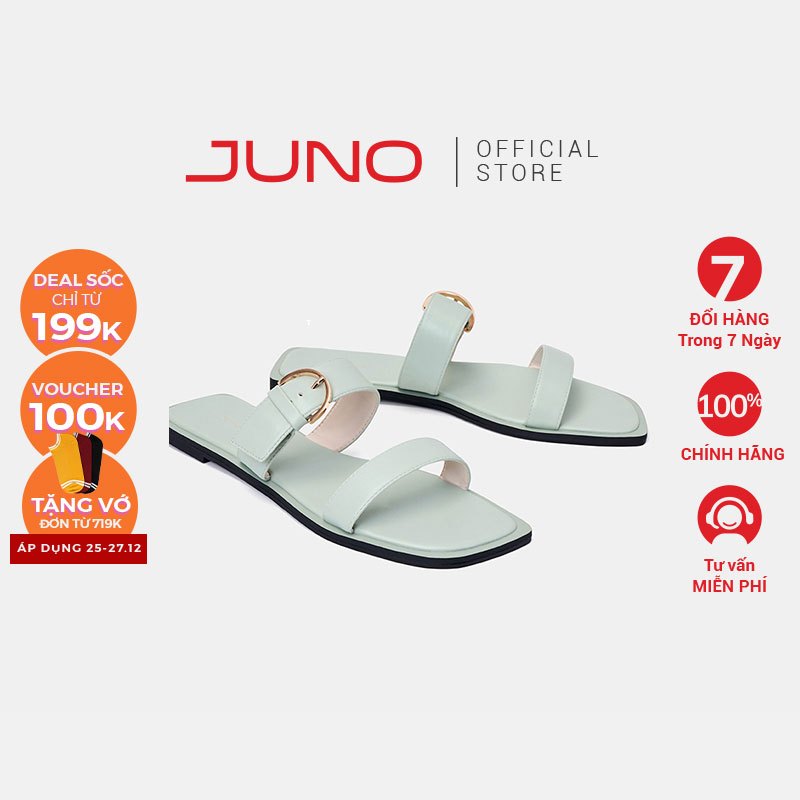 Dép Bệt Nữ 1cm Thời Trang JUNO Quai Ngang Phối Khóa Trang Trí SD01132