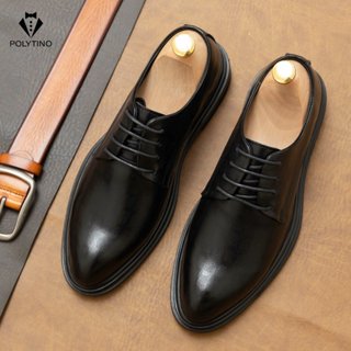  Giày Công Sở Derby 2026 Cao Cấp POLYTINO Giày Da Bò Nam Đế Cao Su Đúc Tăng Chiều Cao BH 12 Tháng 