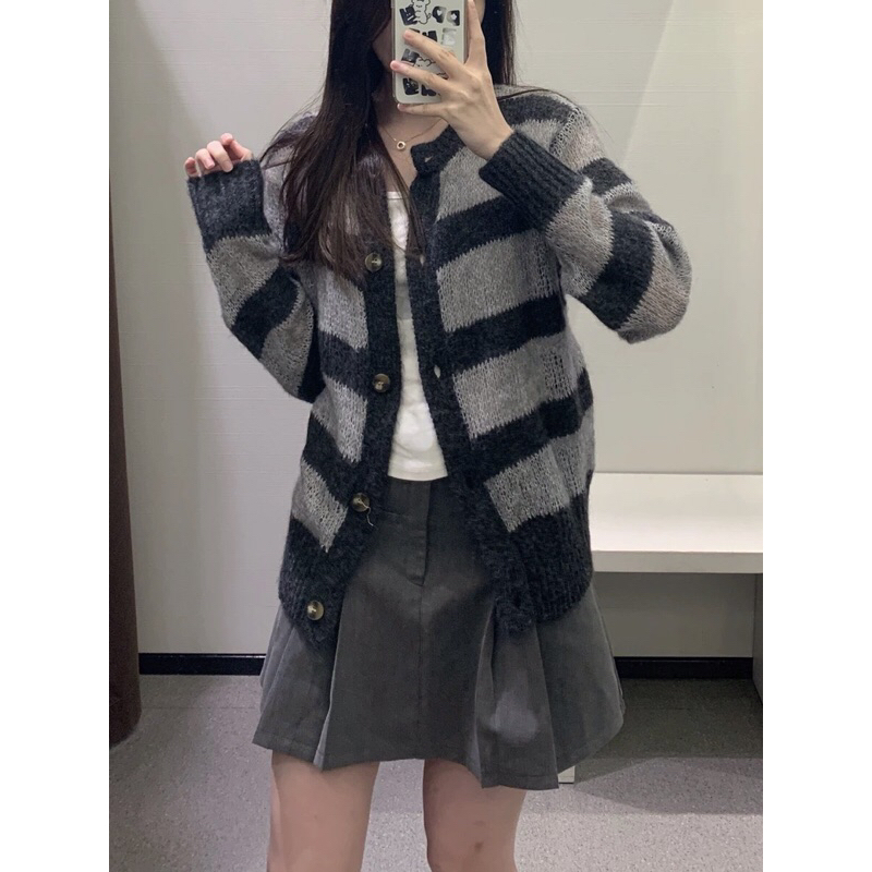 ÁO LEN CARDIGAN PHỐI KẺ ZRRR