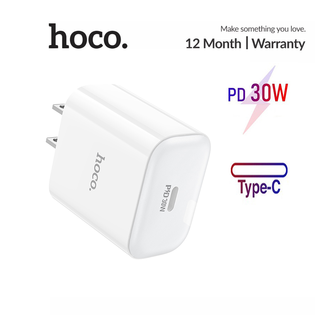 Củ sạc nhanh PD30W Hoco C76 Pro chân dẹt 1 cổng Type-C chất liệu PC cao cấp