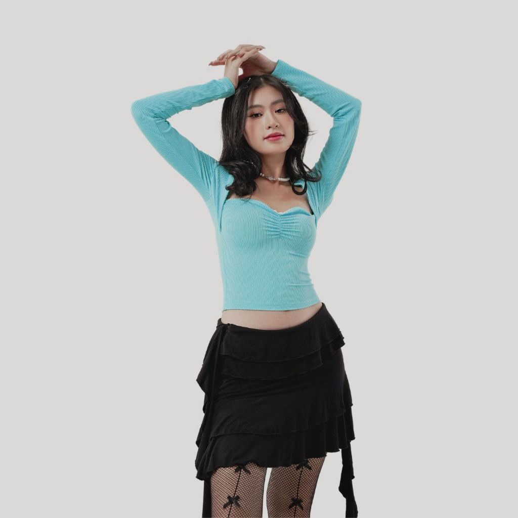 Áo croptop nữ tay dài khoét nách TOPTIFY đính nơ ngực Nadia Top AC115
