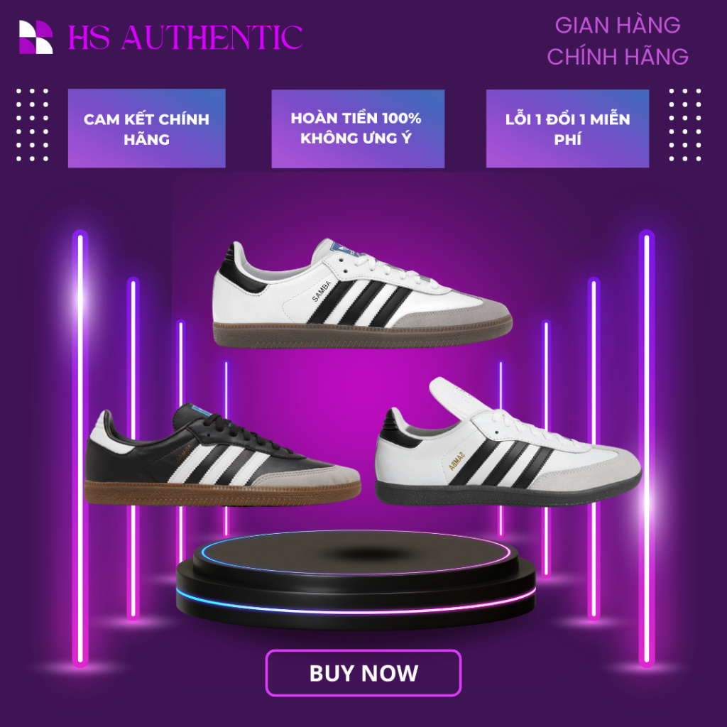 Giày adidas samba vegan white black full box