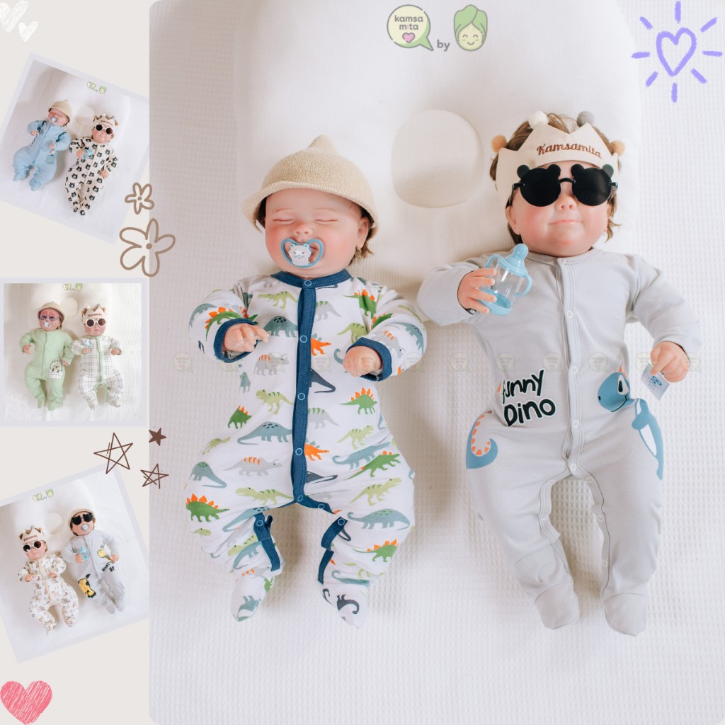 Set 2 body dài tay liền tất cho bé gái và bé trai sơ sinh từ 3-12kg, bộ áo liền quần bodysuit cho bé hàng xuất Mỹ S01