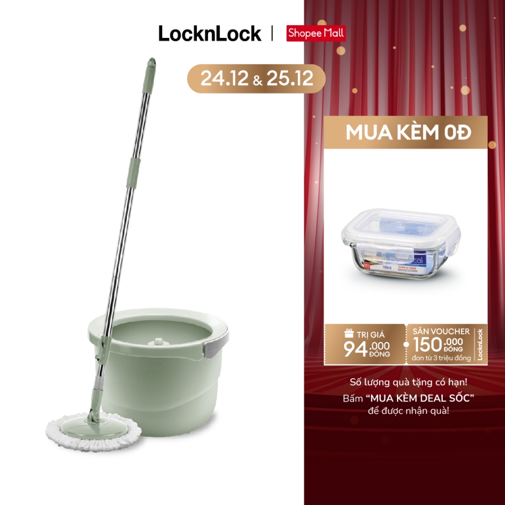 Bộ cây lau nhà xoay Lock&Lock Mini spin mop màu xanh mint ETM498MITS2 thiết kế gọn nhẹ, kèm bông lau thay thế