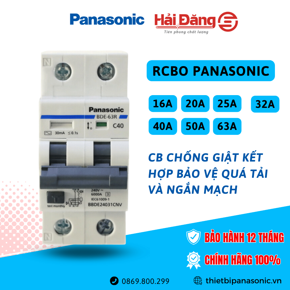 CB chống giật Panasonic RCBO 16A, 20A, 25A, 32A, 40A, 50A, 63A - Aptomat chống giật &amp; bảo vệ quá tải