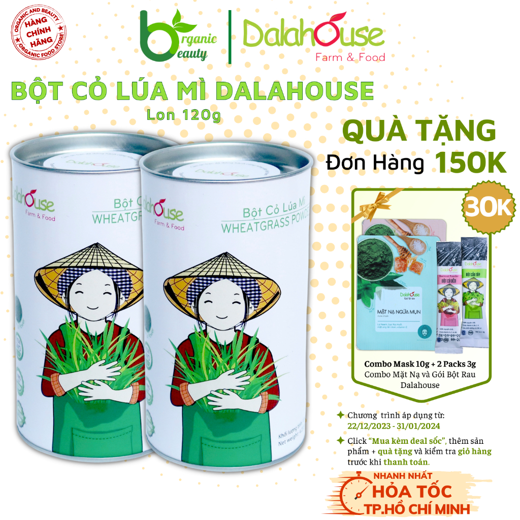 Bột Cỏ Lúa Mì Dalahouse - Bột Cỏ Lúa Mì Hữu Cơ Nguyên Chất Sấy Lạnh Dalahouse - Organic Wheatgrass Powder - Lon 120g