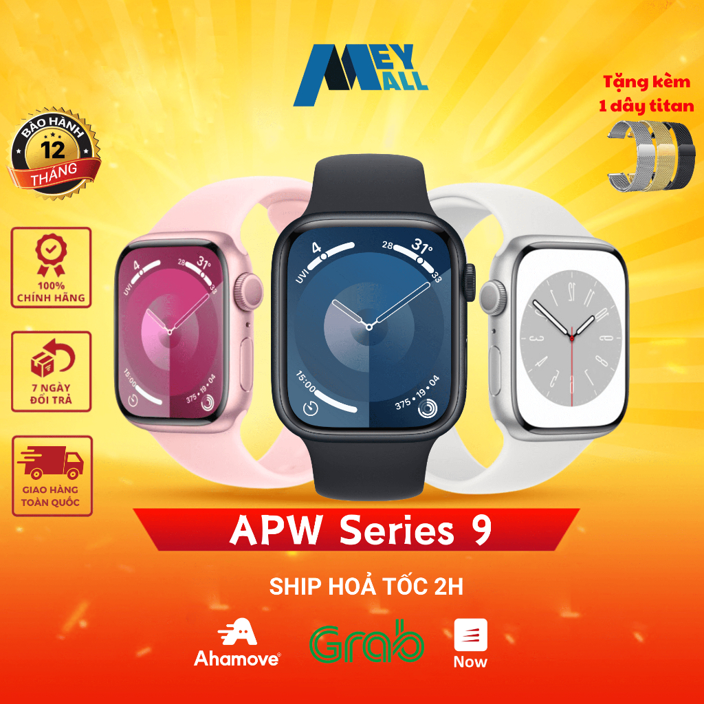 Đồng hồ thông minh APW Series 9 GPS 41mm, 1.9 inch viền nhôm dây thể thao - Bảo hành 1 năm - MeyMall