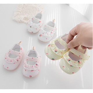 Giày búp bê vải hoạ tiết dâu-OD174