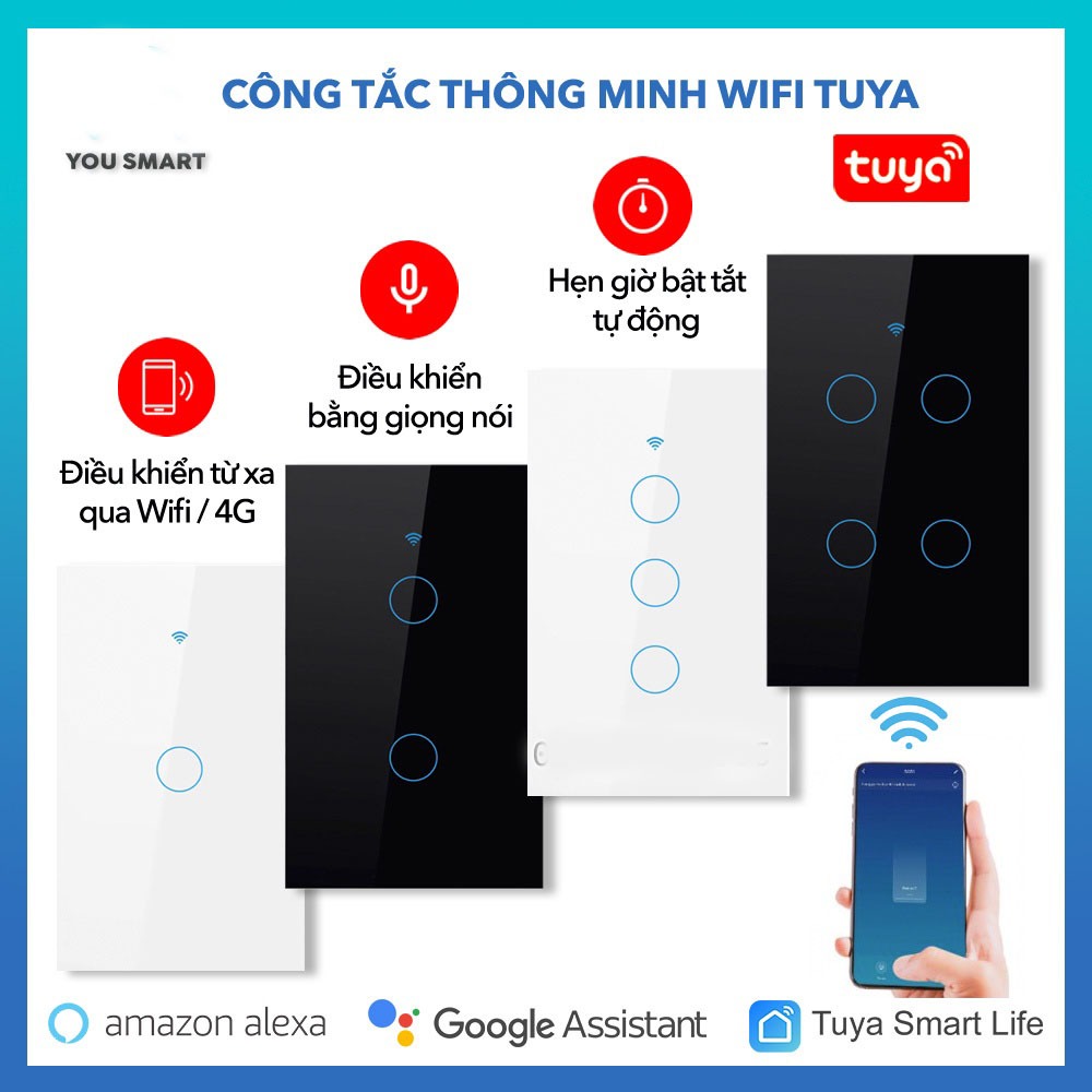 Công Tắc Thông Minh WIFI Tuya SmartLife 1-2-3-4 Nút Cảm Ứng - Điều Khiển Bằng App và Giọng Nói