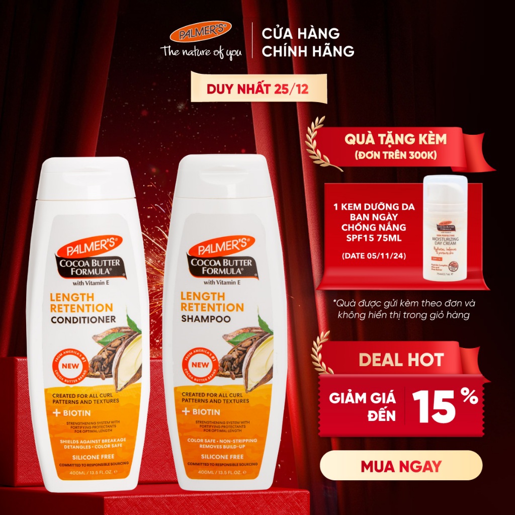 Bộ sản phẩm giảm rụng tóc Biotin Palmer's (Dầu Gội 400ml và Dầu Xả 400ml)