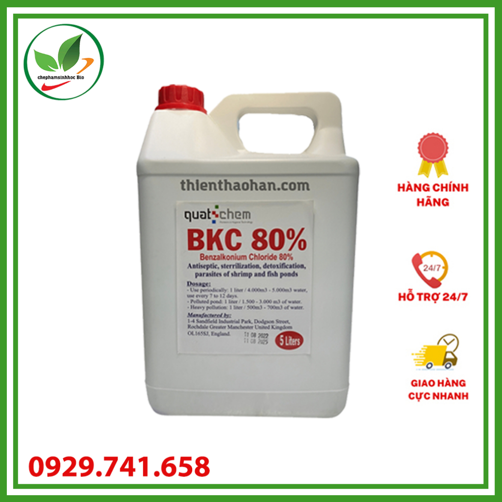 BKC 80%. Sản phẩm xử lý nước ao nuôi cá. Can 5l